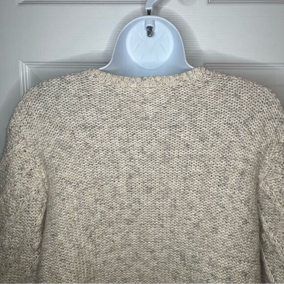 GAP Heather Oatmeal Cream Crew Neck Sweater Bobble Textured Knit Puff Sleeves M - Picture 10 of 13